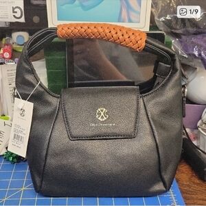 Christian Lacroix Black Textured Hobo Bag with Gold Logo